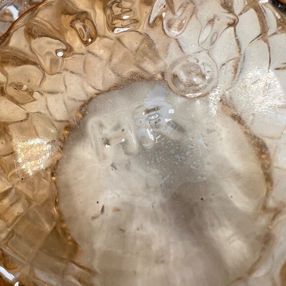 Vtg Diamond Cut Glass Candle Holders Tea Light Votive Peach Amber Patent HR - Picture 7 of 9